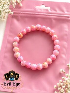 Pink Speckled Bead Bracelet
